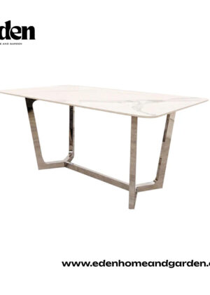 Lucien 1.6 Chrome Dining Table with Polar White Sintered Stone Top
