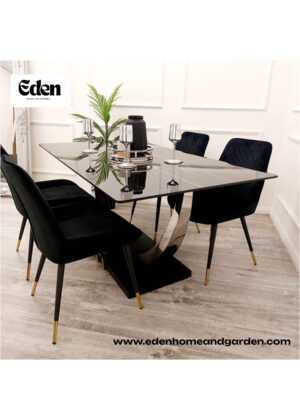 Venus Dining Table with 4 Black Luna Chairs