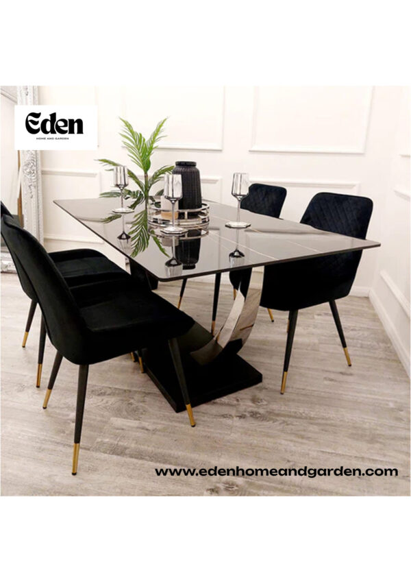 Venus Dining Table with 4 Black Luna Chairs