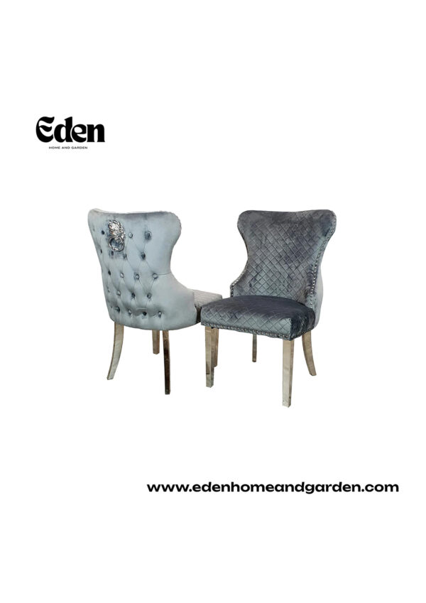 Chelsea Dining Chair ALL COLOURS with Lion Knocker & Buttoned Back