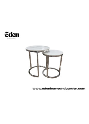 Cato Nest of 2 Tall Silver End Tables with Polar White Sintered Stone Top