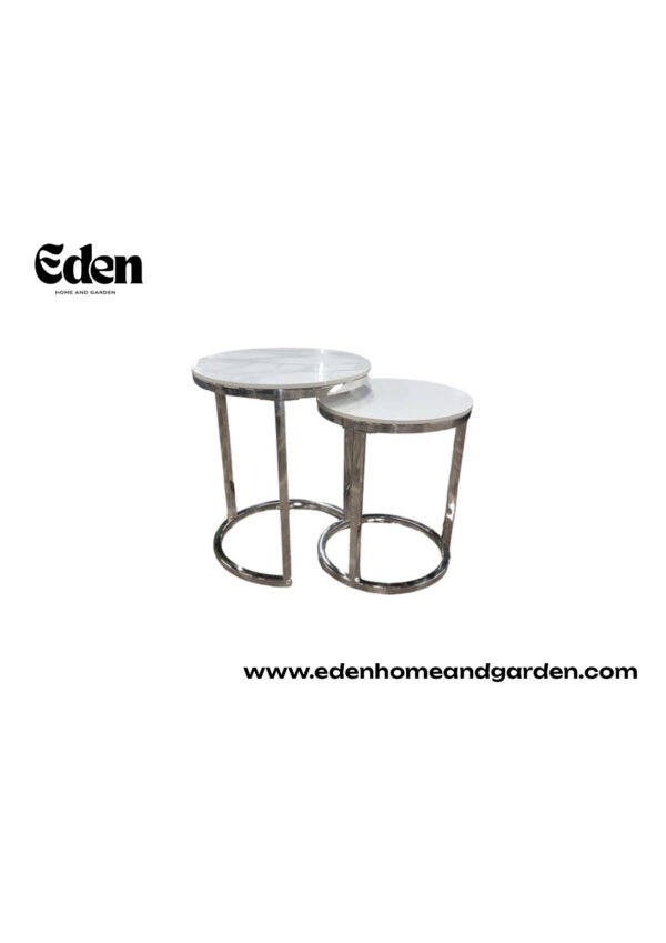Cato Nest of 2 Tall Silver End Tables with Polar White Sintered Stone Top