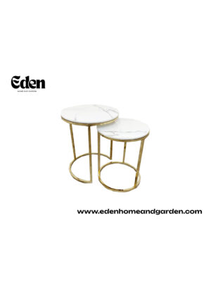Cato Nest of 2 Tall Gold End Tables with Polar White Sintered Stone Tops