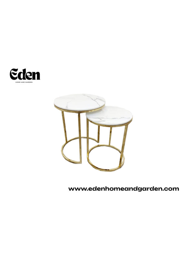 Cato Nest of 2 Tall Gold End Tables with Polar White Sintered Stone Tops