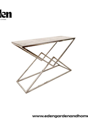 Vesta Chrome Console Table with Stomach Ash Sintered Stone Top