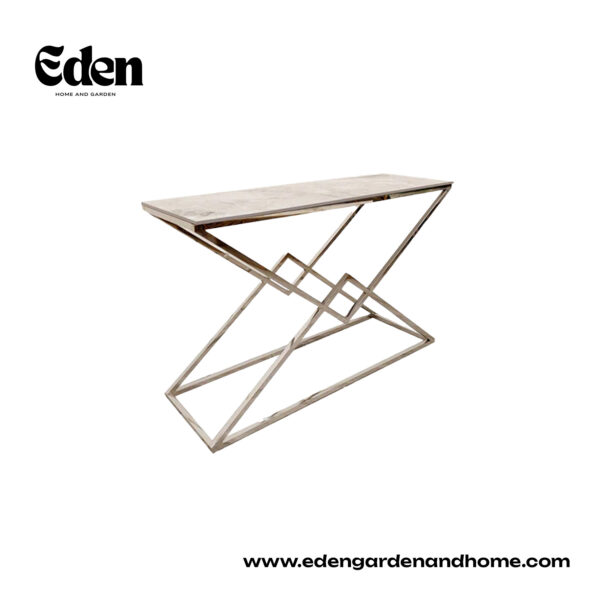 Vesta Chrome Console Table with Stomach Ash Sintered Stone Top