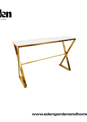 Zion Gold Console Table with Polar White Sintered Top