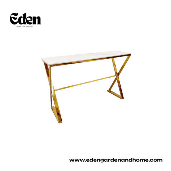 Zion Gold Console Table with Polar White Sintered Top