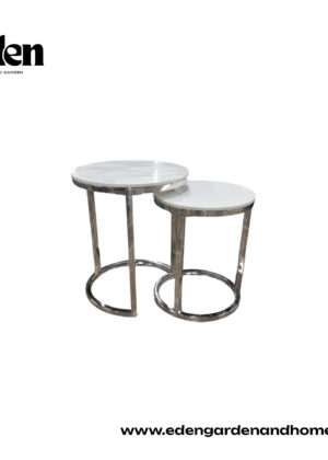 Cato Nest of 2 Tall Silver End Tables with Polar White Sintered Stone Top