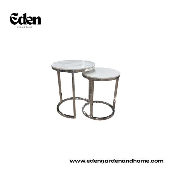 Cato Nest of 2 Tall Silver End Tables with Polar White Sintered Stone Top