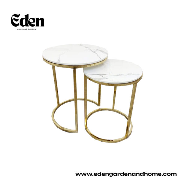 Cato Nest of 2 Tall Gold End Tables with Polar White Sintered Stone Tops