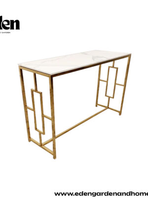 Geo Gold Console Table with Polar White Sintered Top