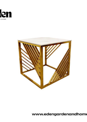 Azure Gold Lamp Table with Polar White Sintered Top