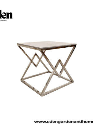 Vesta Chrome Lamp Table with Stomach Ash Sintered Stone Top