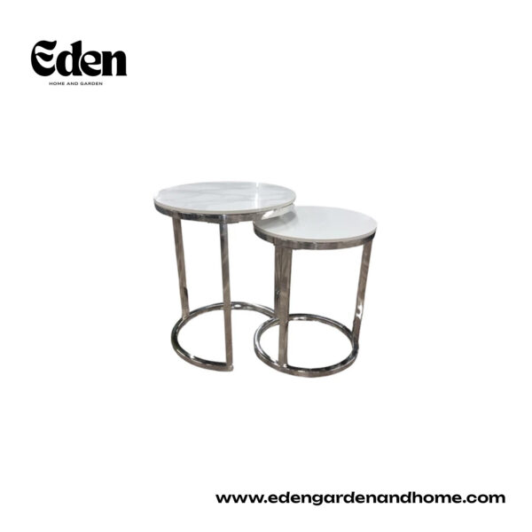 Cato Nest of 2 Tall Silver End Tables with Polar White Sintered Stone Top