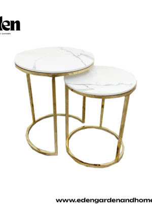 Cato Nest of 2 Tall Gold End Tables with Polar White Sintered Stone Tops