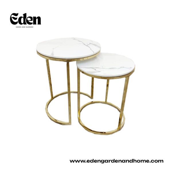 Cato Nest of 2 Tall Gold End Tables with Polar White Sintered Stone Tops