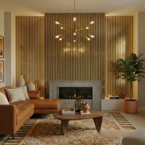 Gold Colour Acoustic Wood Wall Panels | 3-Sided Wrap Design 240cm x 32cm (Set of 2)