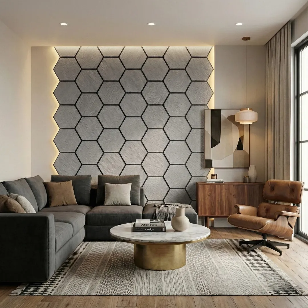 Grey Oak Acoustic Hexagon Wall Panels - 70cm x 60cm (4 Pack)