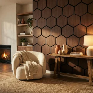 Smoked Oak Acoustic Hexagon Wall Panels - 70cm x 60cm (4 Pack)