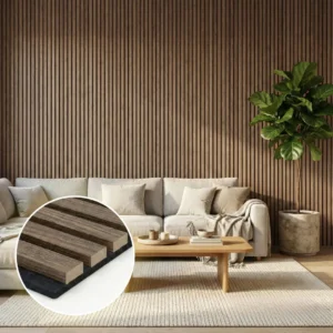 Premium 3-Sided Wood Veneer Smoked Oak Wall Panels - 240cm x 32cm (Set Of 2)