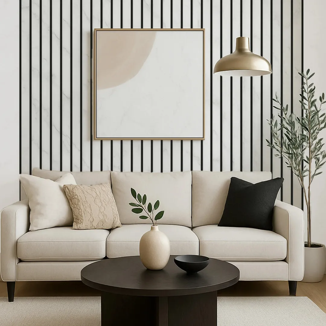 White Marble Colour Acoustic Wood Wall Panels | 3-Sided Wrap 240cm x 32cm (Set of 2) - Image 2