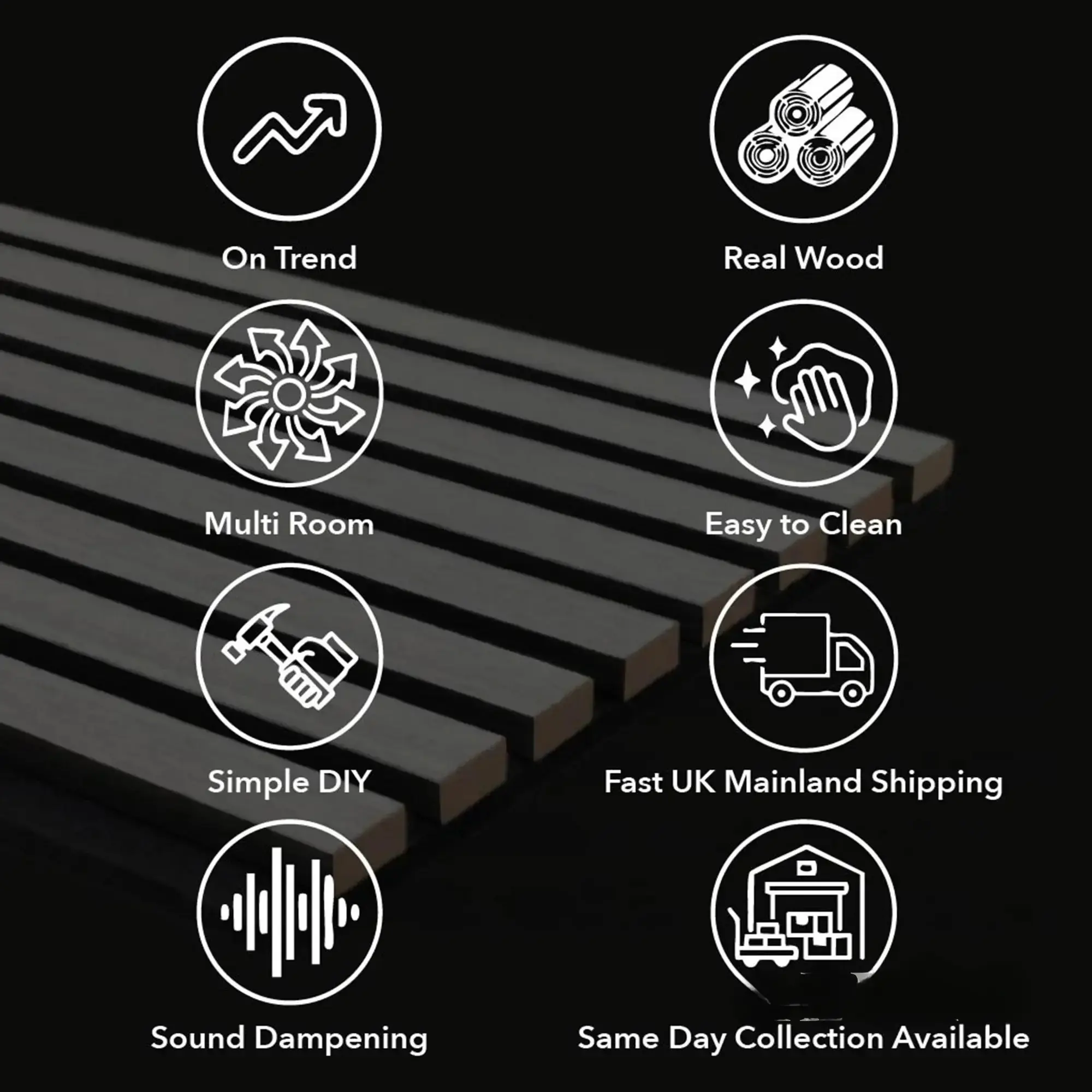 Blue Coloured Acoustic Wood Wall Panel | Grey Felt Backing 240cm x 32cm (Set of 2) - Image 6