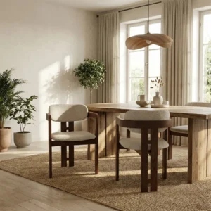 Clara Walnut Dining Chair in Oatmeal Bouclé – Set of 2