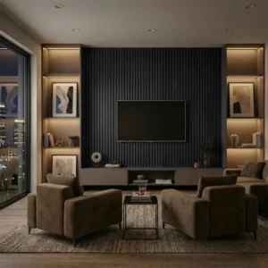 Black Coloured Acoustic Wood Wall Panel | 3-Sided Wrap Design 240cm x 32cm (Set of 2)