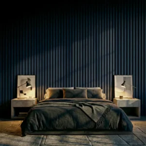 Blue Coloured Acoustic Wood Wall Panel | 3-Sided Wrap Design 240cm x 32cm (Set of 2)