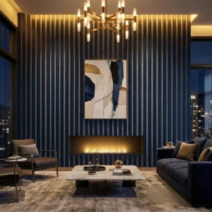 Blue Coloured Acoustic Wood Wall Panel | Grey Felt Backing 240cm x 32cm (Set of 2)