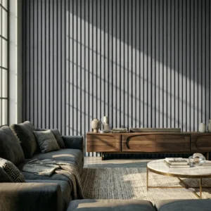 Grey Coloured Acoustic Wood Wall Panel | 3-Sided Wrap Design 240cm x 32cm (Set of 2)