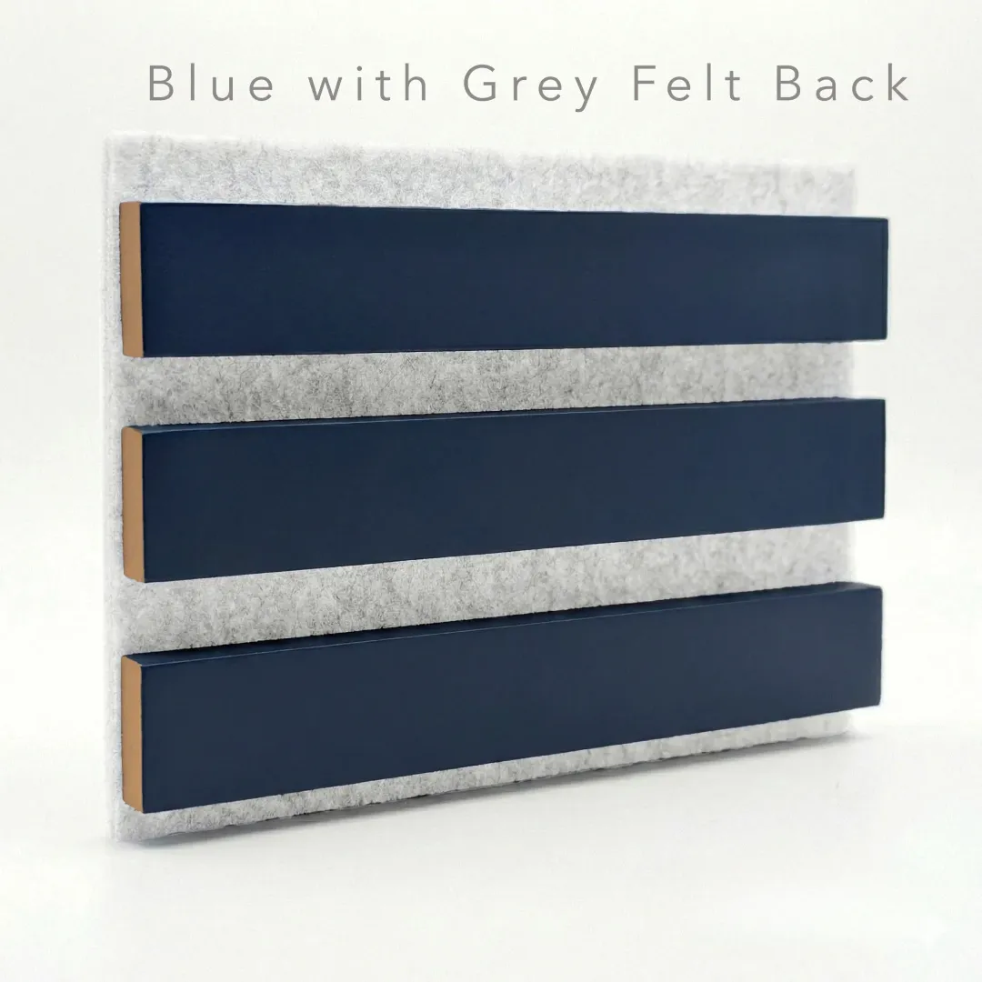 Blue Coloured Acoustic Wood Wall Panel | Grey Felt Backing 240cm x 32cm (Set of 2) - Image 3