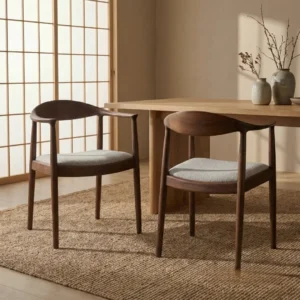 Fern Walnut Dining Chair in Oatmeal Bouclé – Set of 2