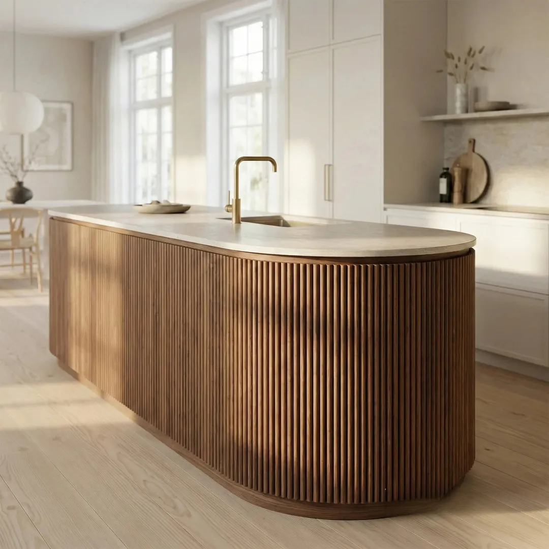 Flex Walnut Reeded Wall Panel | Mini Fluted Wood Slats 240cm x 60cm (Set of 2)