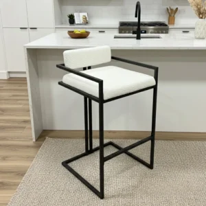 Nils Bouclé Bar Stool with Black Metal Stand | Modern Counter Stool, Firm Comfort