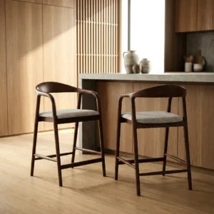 Tess Walnut Bar Stool with Oatmeal Bouclé Upholstery