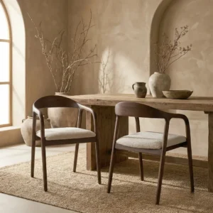 Tess Walnut Dining Chair in Oatmeal Bouclé – Set of 2