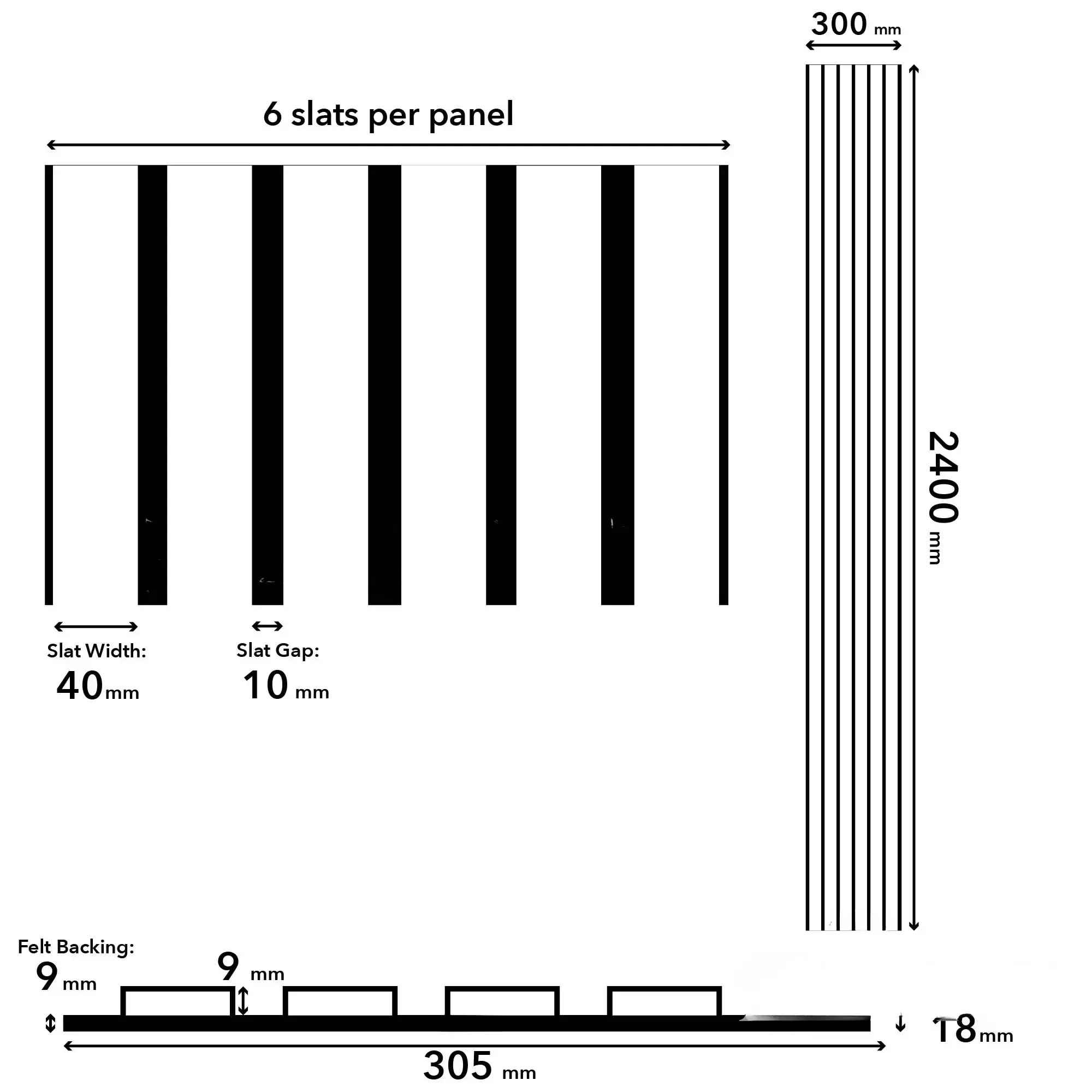 Black Coloured WIDE SLAT Wall Panel | 3-Sided Wrap Design 240cm x 30cm (Set of 2) - Image 4