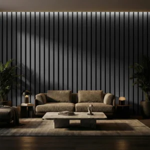 Black Coloured WIDE SLAT Wall Panel | 3-Sided Wrap Design 240cm x 30cm (Set of 2)