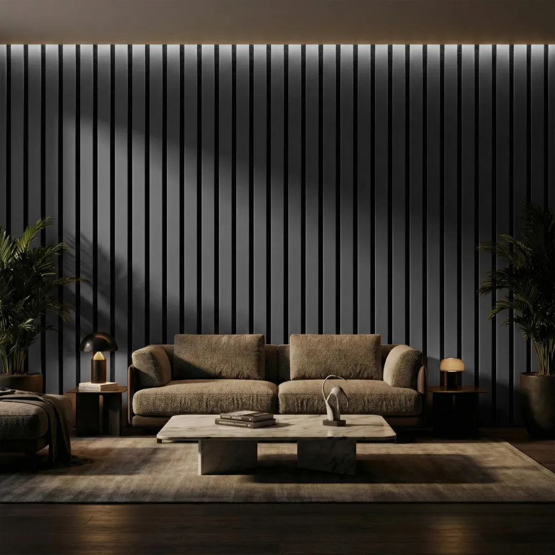 Black Coloured WIDE SLAT Wall Panel | 3-Sided Wrap Design 240cm x 30cm (Set of 2)