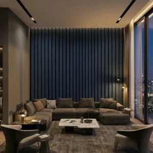 Blue Coloured WIDE SLAT Wall Panel | 3-Sided Wrap Design 240cm x 30cm (Set of 2)