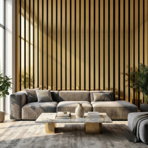 Gold Coloured WIDE SLAT Wall Panel | 3-Sided Wrap Design 240cm x 30cm (Set of 2)