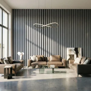 Grey Coloured WIDE SLAT Wall Panel | 3-Sided Wrap Design 240cm x 30cm (Set of 2)