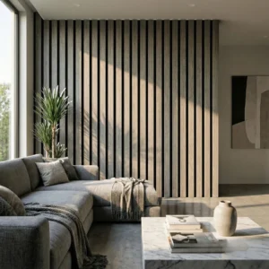 Premium 3-Sided Wood Veneer Grey Oak WIDE SLAT Wall Panels - 240cm x 30cm (Set Of 2)