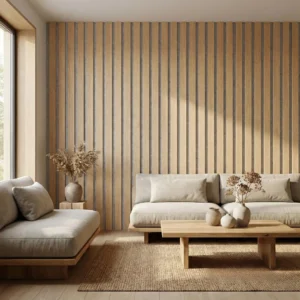 Premium 3-Sided Wood Veneer Oak WIDE SLAT Wall Panels | Grey Felt Backing - 240cm x 30cm (Set Of 2)