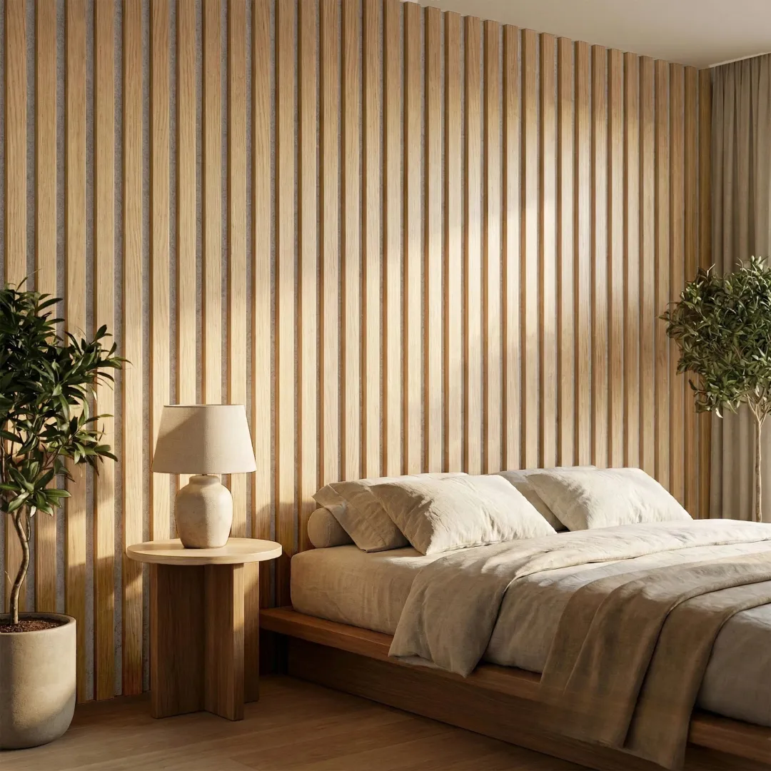 Premium 3-Sided Wood Veneer Oak WIDE SLAT Wall Panels | Grey Felt Backing - 240cm x 30cm (Set Of 2) - Image 2