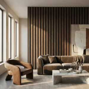 Premium 3-Sided Wood Veneer Smoked Oak WIDE SLAT Wall Panels - 240cm x 30cm (Set Of 2)