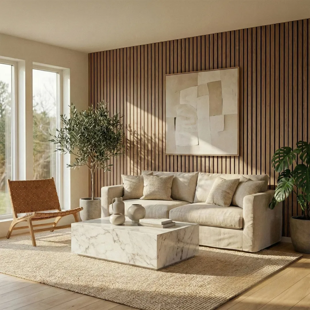 Premium 3-Sided Wood Veneer Walnut WIDE SLAT Wall Panels - 240cm x 30cm (Set Of 2) - Image 2