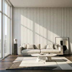White Coloured WIDE SLAT Wall Panel | White Felt Backing 240cm x 30cm (Set of 2)